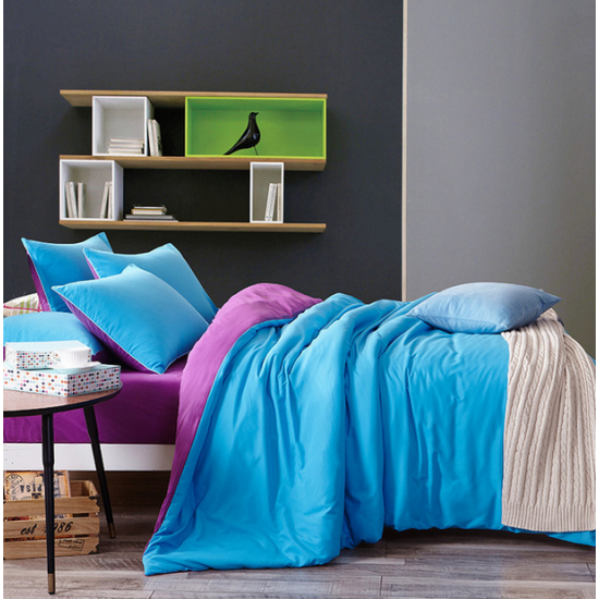 Двуцветно спално бельо от 100% памук ранфорс (лилаво/синьо) от StyleZone