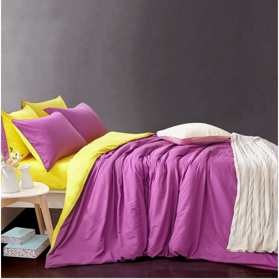 Двуцветно спално бельо от 100% памук ранфорс (лилаво/жълто) от StyleZone