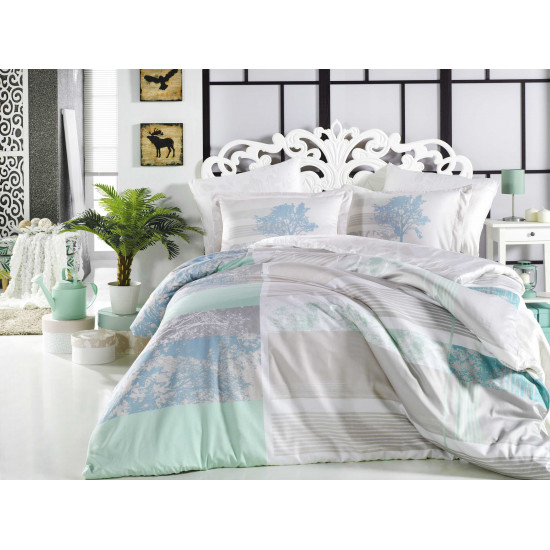  Луксозно спално бельо от 100%  сатениран памук- Elsa Aqua от StyleZone
