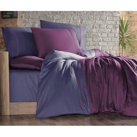 Двуцветно спално бельо на райета от сатениран памук - MOR INDIGO от StyleZone