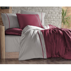 Двуцветно спално бельо на райета от сатениран памук - BORDO BEJ от StyleZone