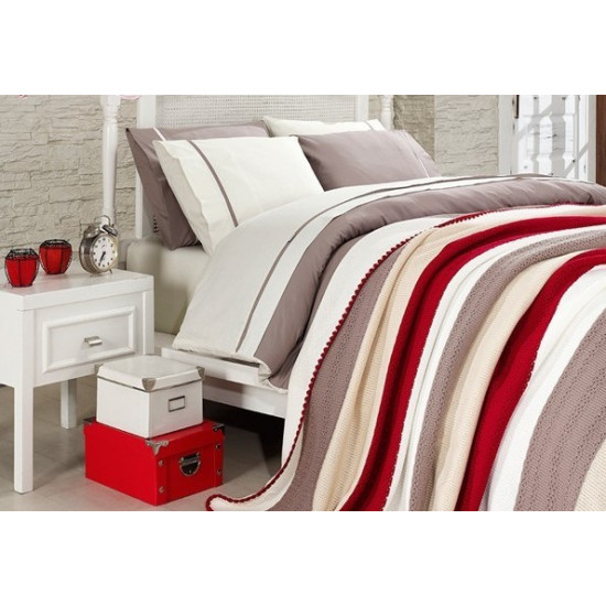 Спално бельо от 100% памук с плетено одеяло - BEIGE STRIPES от StyleZone