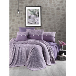 Спално бельо от 100% памук с плетено одеяло - PURPLE STRIPS от StyleZone