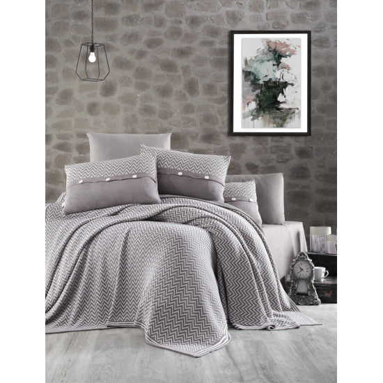 Спално бельо от 100% памук с плетено одеяло - GRAY STRIPS от StyleZone