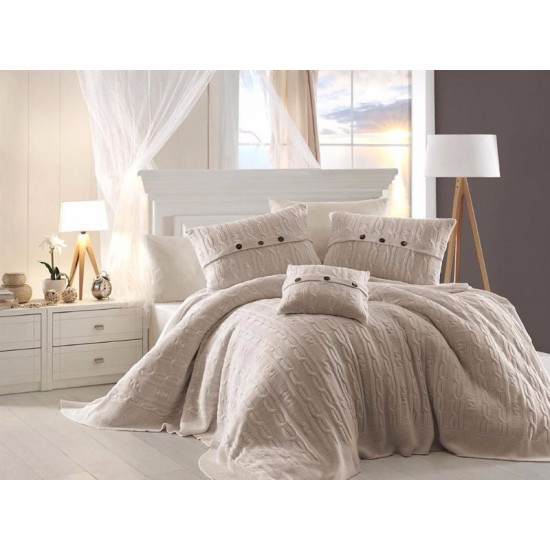 Спално бельо от 100% памук с плетено одеяло - ECRU от StyleZone