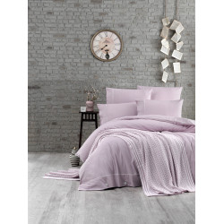 Спално бельо от 100% памук с плетено одеяло - LIGHT PURPLE от StyleZone