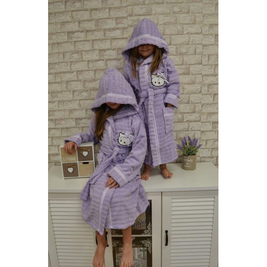Детски  хавлиен  халат за баня от 100% памук - СВЕТЛО ЛИЛАВ от StyleZone