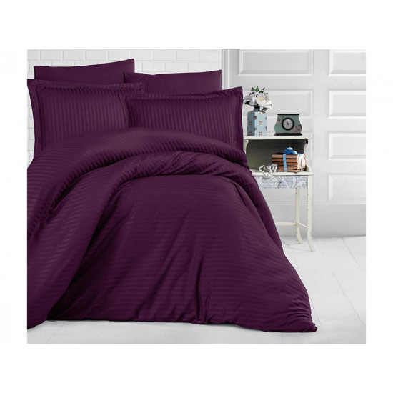Едноцветно спално бельо на райе от 100% сатениран памук - Mor от StyleZone