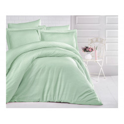 Едноцветно спално бельо на райе от 100% сатениран памук - Mint от StyleZone