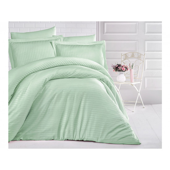 Едноцветно спално бельо на райе от 100% сатениран памук - Mint от StyleZone