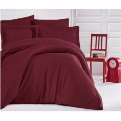 Едноцветно спално бельо на райе от 100% сатениран памук - Bordo от StyleZone