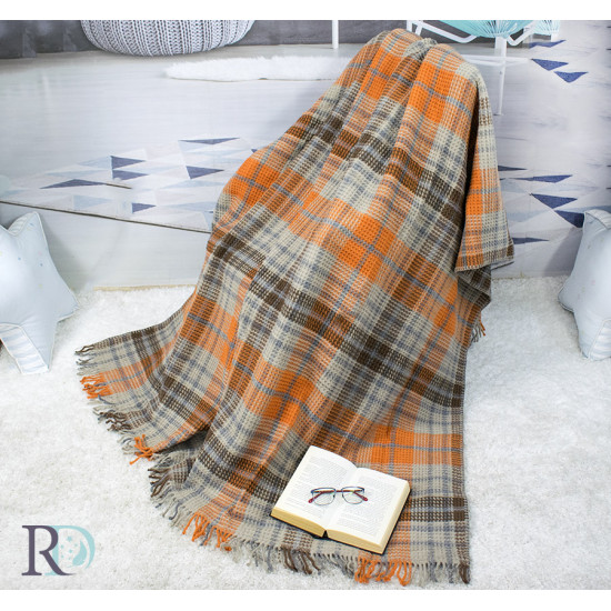 Стилно памучно одеяло скоч - БЕЖОВО И ОРАНЖЕВО от StyleZone