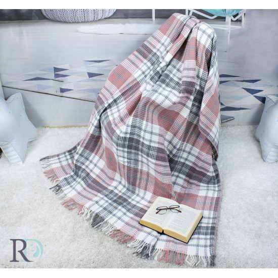 Стилно памучно одеяло скоч - РОЗОВО И СИВО от StyleZone