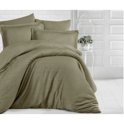 Луксозно спално бельо на райе от 100% памучен сатен  - OLIVE